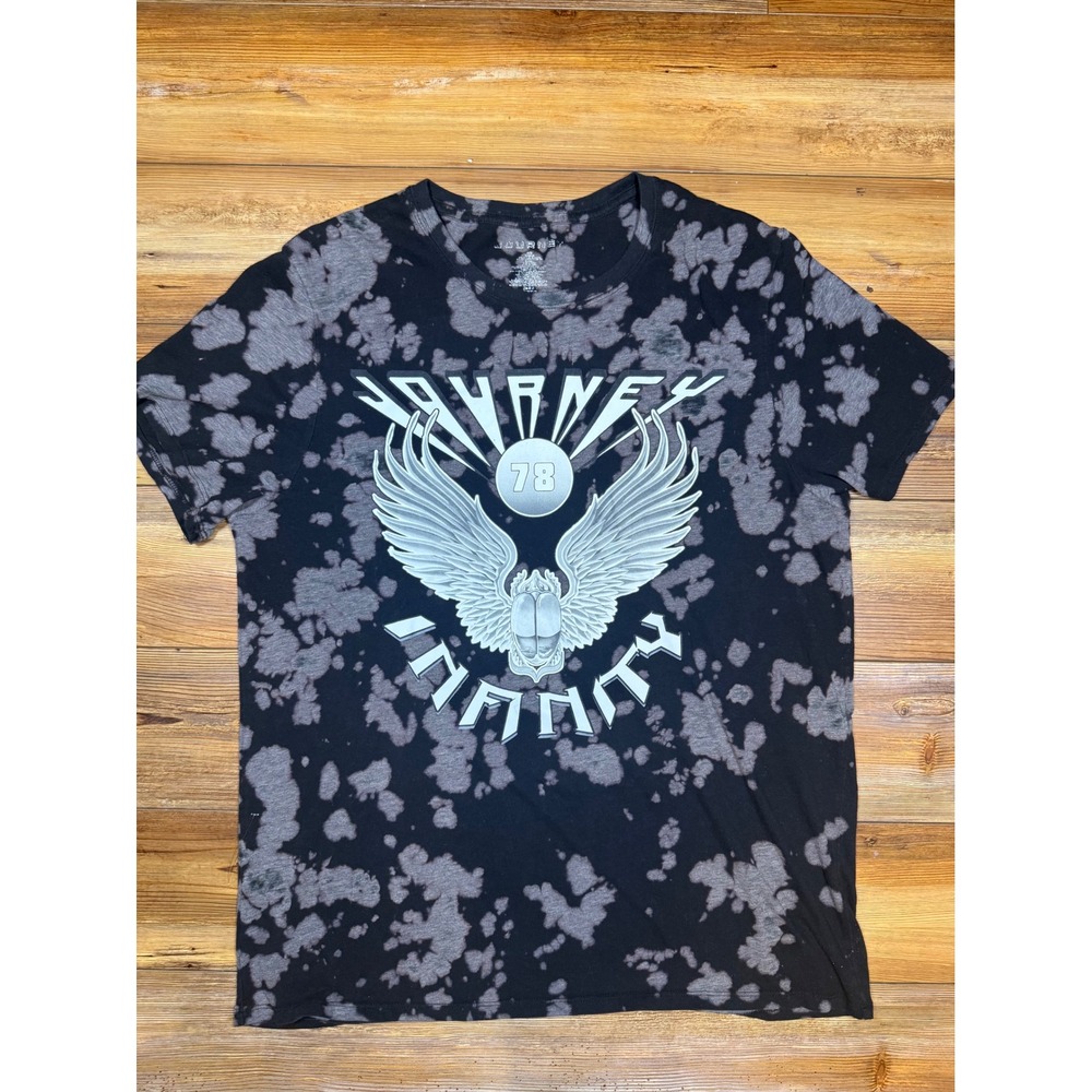 Journey Infinity 78 Graphic Band Tee Black Acid Wash Tie Dye Shirt Womens XL